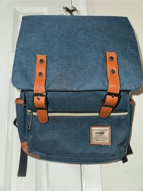 WENJIE blue canvas laptop backpack